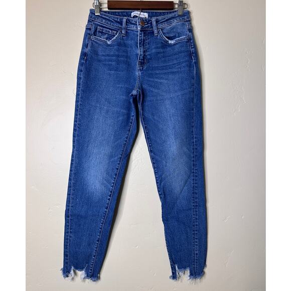 Flying Monkey High Rise Medium Wash Straight Leg Fray Hem Jeans 26 - Picture 2 of 6